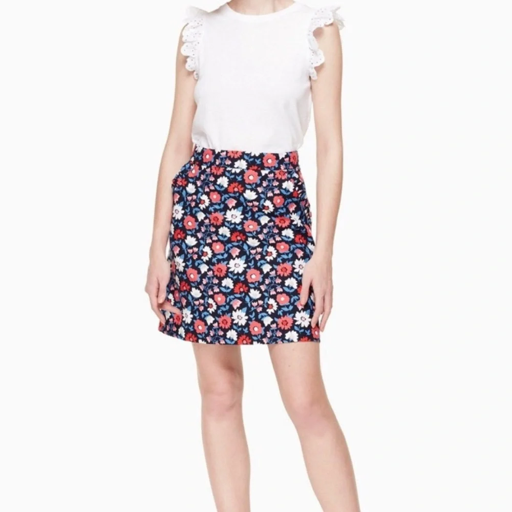 Kate Spade Shore Thing Daisy Jaquard A-Line‎ Skirt Women's 6 Navy Pink Casual